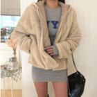 Fleece Hooded Zip Coat / Long-sleeve Letter Mini Bodycon Dress