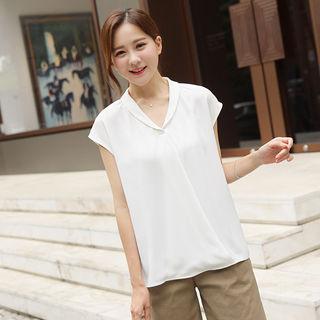 Open-placket Cap-sleeve Top