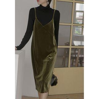 Velvet Midi A-line Overall Dress