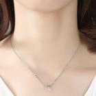 925 Sterling Silver Cat Bead Pendant Necklace 1 Pc - Silver & Pink - One Size