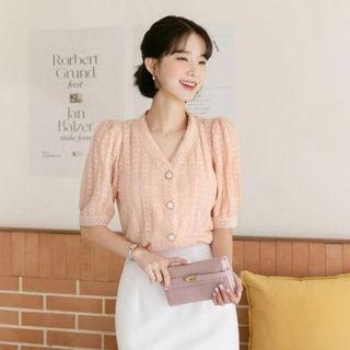 Lace-trim Pattern-embossed Blouse