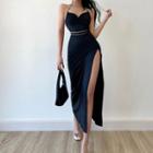 Halter Chained Slit Midi Dress