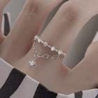 Star Rhinestone Chained Alloy Open Ring Ring - Silver - One Size