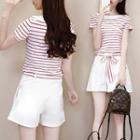 Set: Striped Short Sleeve T-shirt + Wide Leg Shorts