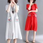 Pocketed Embroidered Short-sleeve Dress