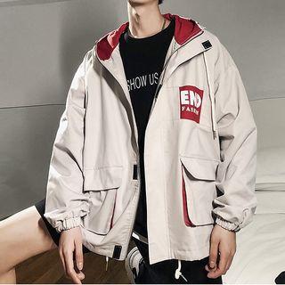 Color Block Letter Zip Hooded Jacket