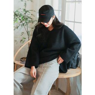 Tall Size Boxy V-neck Knit Hoodie