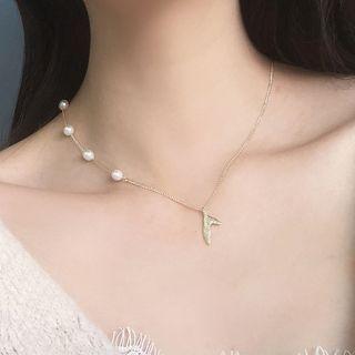 Mermaid Tail Pendant Faux Pearl Necklace White Faux Pearl - Gold - One Size