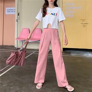 Short-sleeve Letter T-shirt / Straight-fit Pants