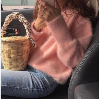 Drop-shoulder Furry Knit Sweater