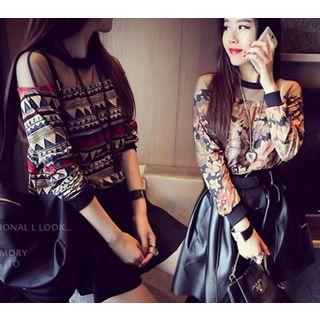 Mesh Panel Print Pullover Transparent - One Size