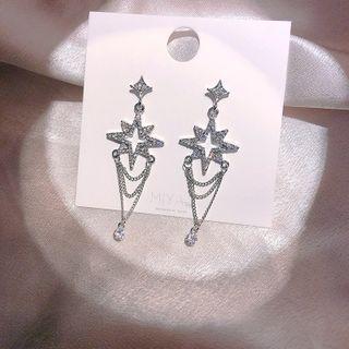 Rhinestone Star Dangle Earring 1 Pair - 925 Silver - One Size
