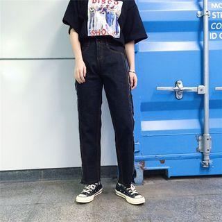 Fray Trim High Waist Jeans