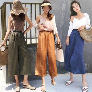 Elasticized Waist Wide-leg Ankle Pants