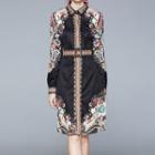 Long-sleeve Floral Belted Midi Shirtdress