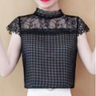 Lace Panel Mock Neck Gingham Top
