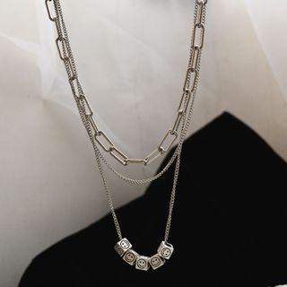 Alloy Smiley Cube Pendant Layered Necklace 1 Pc - Silver - One Size