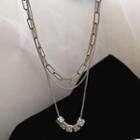 Alloy Smiley Cube Pendant Layered Necklace 1 Pc - Silver - One Size