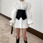 Puff-sleeve Shirt Dress / Plain Corset