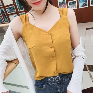 Single-breasted V-neck Tank Top