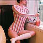 Long-sleeve Striped  Swimsuit