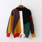 Ribbed Colour Block Long-sleeve Sweater