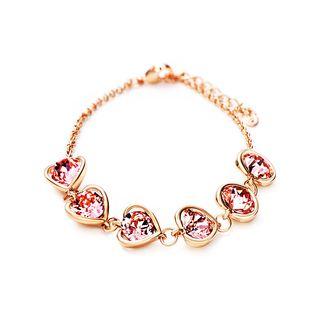 Golden Heart-shaped Bracelet With Rose Red Austrian Element Crystals