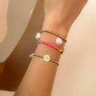 Set Of 3 : Faux Pearl / Bead / Flower Bracelet Gold - One Size