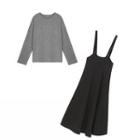 Set: Plain Top + Strappy Overall Dress