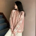 Snowflake Print Cable Knit Cardigan Pink - One Size