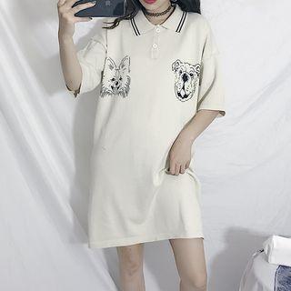 Dog Print Short-sleeve Polo Dress