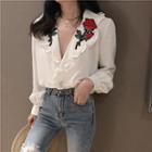 Floral Embroidered Ruffle-trim Blouse