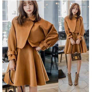 Set: Plain Cropped Coat + Sleeveless A-line Dress