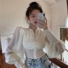 Stand Collar Long Sleeve Ruched Cropped Shirt