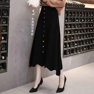 Wavy Edge Knit Midi A-line Skirt