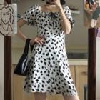 Cow Print Short-sleeve Mini A-line Dress As Shown In Figure - One Size