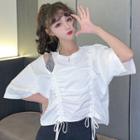 Elbow-sleeve Mock Two-piece Drawcord Crop Top