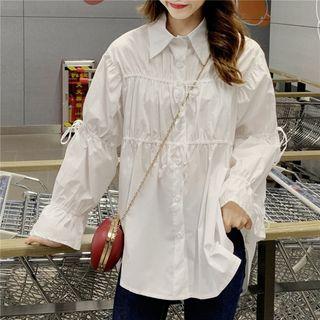 Plain Drawstring Shirt White - One Size
