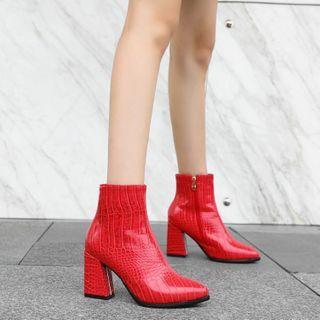 Chunky Heel Croc Grain Short Boots