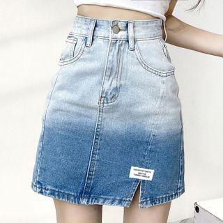 High-waist Gradient Denim A-line Skirt