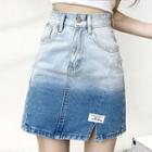 High-waist Gradient Denim A-line Skirt