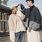 Two-tone Long Sleeve Knit Cardigan
