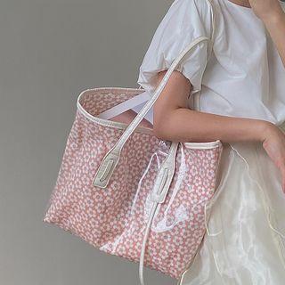 Pvc Floral Print Tote Bag Red - One Size