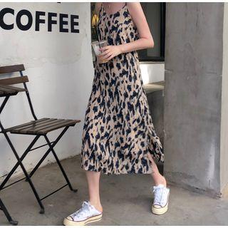Spaghetti Strap Leopard Print Midi Sundress Leopard Print - Black & Brown - One Size