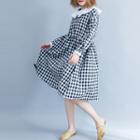 Plaid Round-neck Long-sleeve Dress Black - L