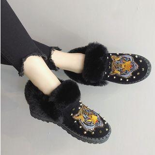 Furry Animal Embroidered Studded Loafers
