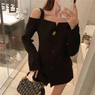 Long-sleeve Off-shoulder Tie-strap Dress