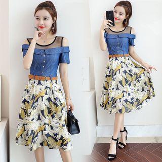 Mock Two-piece Cold Shoulder A-line Midi Dress