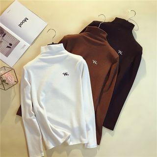 Mock Turtleneck Embroidered Long-sleeve Top