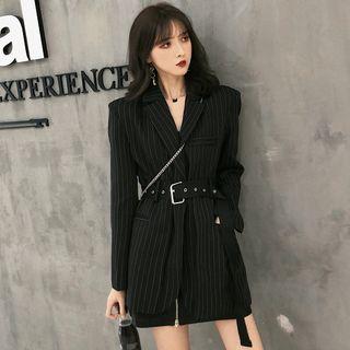 Tie-waist Pinstriped Blazer Stripes - One Size